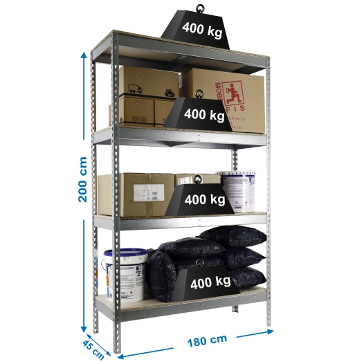Etagère sans vis ECOFORTE 1804-4 CHIPBOARD GALVA/BOIS GALVA/BOIS 2000x1800x450 - SIMONRACK