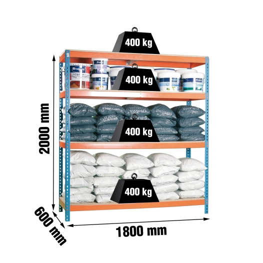 Etagère sans vis ECOFORTE 1806-4 CHIPBOARD BLEU/ORANG/BOIS BLEU/ORANGE/BOIS 2000x1800x600 - SIMONRACK