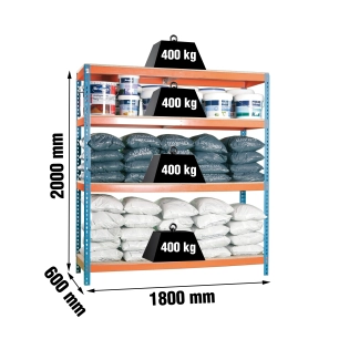 Etagère sans vis ECOFORTE 1806-4 CHIPBOARD BLEU/ORANG/BOIS BLEU/ORANGE/BOIS 2000x1800x600 - SIMONRACK
