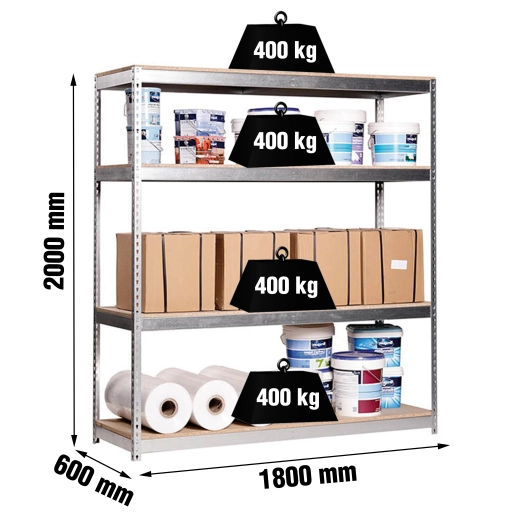 Etagère sans vis ECOFORTE 1806-4 CHIPBOARD GALVA/BOIS GALVA/BOIS 2000x1800x600 - SIMONRACK