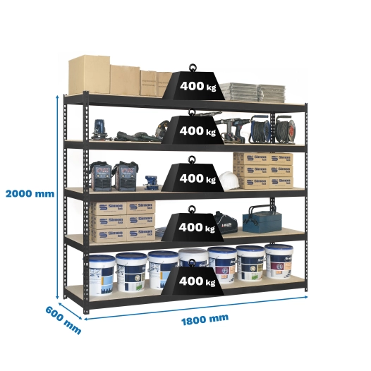 Etagère sans vis ECOFORTE 1806-5 CHIPBOARD ANTRACITE/BOIS ANTRACITE/BOIS 2000x1800x600 - SIMONRACK
