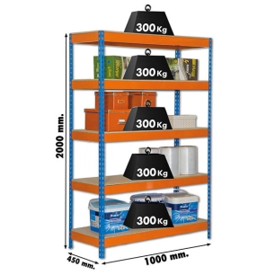 Etagère sans vis BRICOFORTE 1004-5 CHIPBOARD BLEU/ORANG/BOIS BLEU/ORANGE/BOIS 2000x1000x450 - SIMONRACK