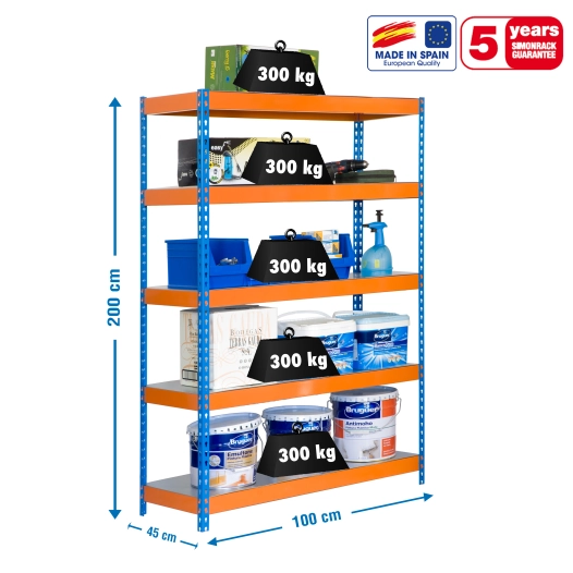 Etagère sans vis BRICOFORTE 1004-5 METAL BLEU/ORANG/GALVA BLEU/ORANGE/GALVA 2000x1000x450 - SIMONRACK