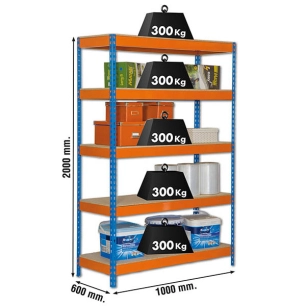 Etagère sans vis BRICOFORTE 1006-5 CHIPBOARD BLEU/ORANG/BOIS BLEU/ORANGE/BOIS 2000x1000x600 - SIMONRACK