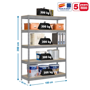 Etagère sans vis BRICOFORTE 1006-5 CHIPBOARD GALVA/BOIS GALVA/BOIS 2000x1000x600 - SIMONRACK