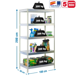Etagère sans vis BRICOFORTE 1006-5 METAL GALVA/GALVA GALVANISÉ 2000x1000x600 - SIMONRACK