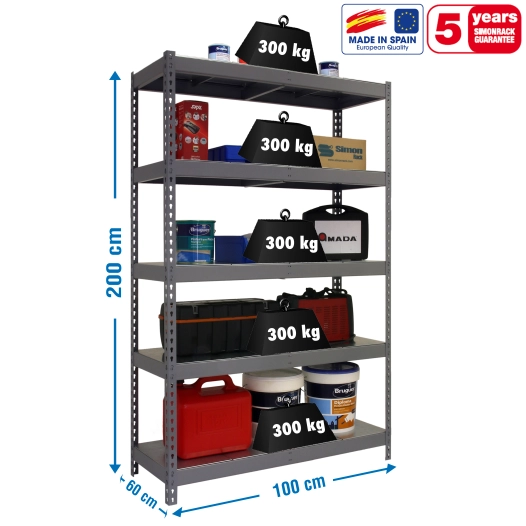 Etagère sans vis BRICOFORTE 1006-5 METAL GRIS/GALVA GRIS/GALVA 2000x1000x600 - SIMONRACK