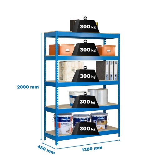 Etagère sans vis BRICOFORTE 1204-4 CHIPBOARD BLEU/BOIS BLEU/BOIS 2000x1200x450 - SIMONRACK