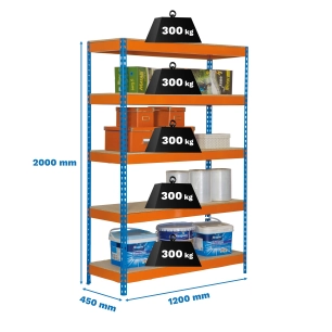 Etagère sans vis BRICOFORTE 1204-4 CHIPBOARD BLEU/ORANG/BOIS BLEU/ORANGE/BOIS 2000x1200x450 - SIMONRACK