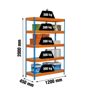 Etagère sans vis BRICOFORTE 1204-5 CHIPBOARD BLEU/ORANG/BOIS BLEU/ORANGE/BOIS 2000x1200x450 - SIMONRACK