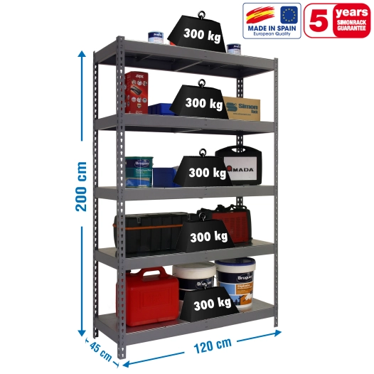 Etagère sans vis BRICOFORTE 1204-5 METAL GRIS/GALVA GRIS/GALVA 2000x1200x450 - SIMONRACK