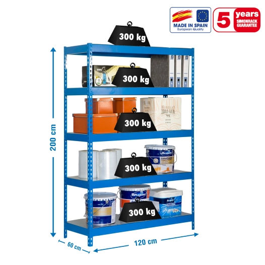Etagère sans vis BRICOFORTE 1206-5 METAL BLEU/GALVA BLEU/GALVA 2000x1200x600 - SIMONRACK