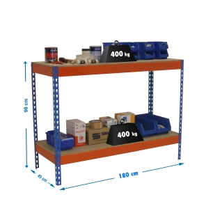 Etagère basse banc de travail SIMONWORK BASIC 2 901845-2 BLEU/ORANGE/BOIS - 900x1800x450 400Kg - SIMONRACK