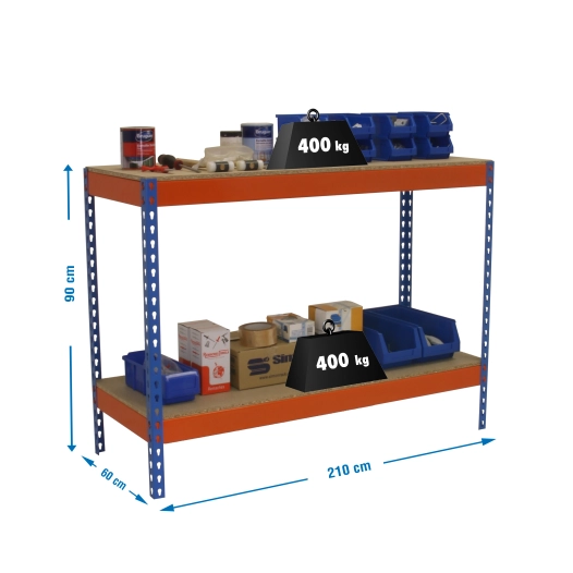Etagère basse banc de travail SIMONWORK BASIC 2 902160-2 BLEU/ORANGE/BOIS - 900x2100x600 400Kg - SIMONRACK