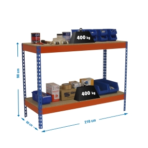 Etagère basse banc de travail SIMONWORK BASIC 2 902160-2 BLEU/ORANGE/BOIS - 900x2100x600 400Kg - SIMONRACK