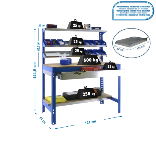 Etabli SIMONWORK BT1 BOX 1200 BLEU/BOIS BLEU/BOIS 1445x1210x610 - SIMONRACK