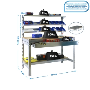 Etabli SIMONWORK BT1 BOX 1200 GALVA/BOIS GALVA/BOIS 1445x1210x610 - SIMONRACK