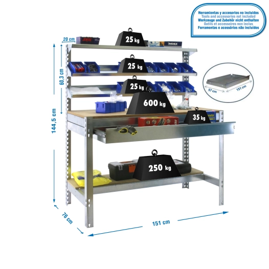 Etabli SIMONWORK BT1 BOX 1500 GALVA/BOIS GALVA/BOIS 1445x1510x760 - SIMONRACK