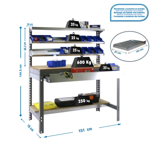 Etabli SIMONWORK BT1 BOX 1500 GRIS/BOIS GRIS/BOIS 1445x1510x760 - SIMONRACK