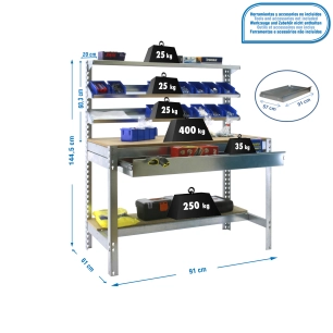 Etabli SIMONWORK BT1 BOX 900 GALVA/BOIS GALVA/BOIS 1445x910x610 - SIMONRACK