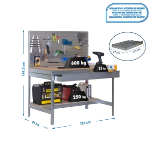 Etabli SIMONWORK BT2 BOX 1200 GALVA/BOIS GALVA/BOIS 1445x1210x610 - SIMONRACK