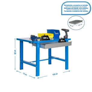 Etabli SIMONWORK BT6 METAL 1BOX 1500x735 BLEU BLEU 830x1500x730 - SIMONRACK