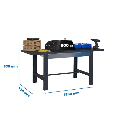 Etabli SIMONWORK BT6 METAL 1BOX 1800x735 ANTRACITE ANTRACITE 830x1800x730 - SIMONRACK