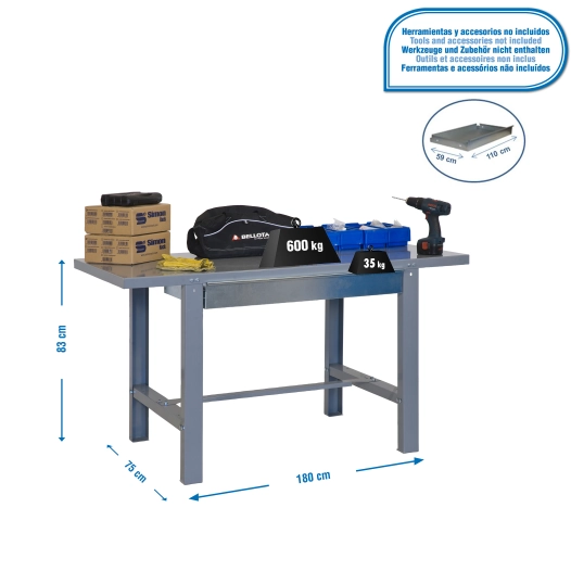 Etabli SIMONWORK BT6 METAL 1BOX 1800x735 GRIS GRIS 830x1800x730 - SIMONRACK