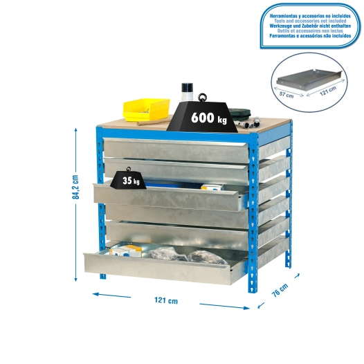 Etabli SIMONWORK BT5 BOX6 1200 BLEU/BOIS BLEU/BOIS 842x1210x760 - SIMONRACK
