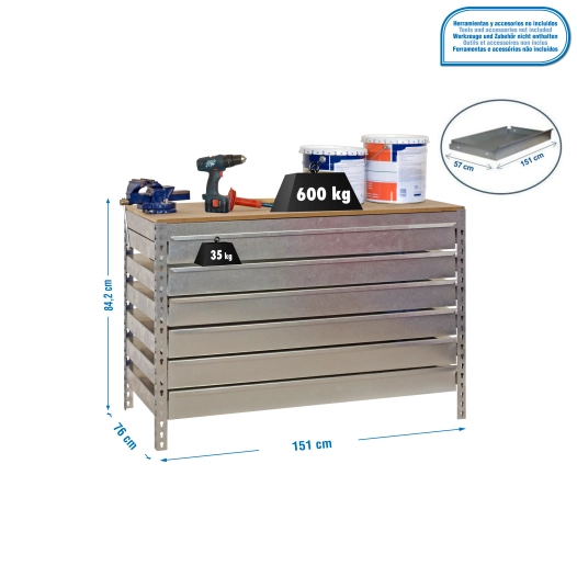 Etabli SIMONWORK BT5 BOX6 1500 GALVA/BOIS GALVA/BOIS 842x1510x760 - SIMONRACK