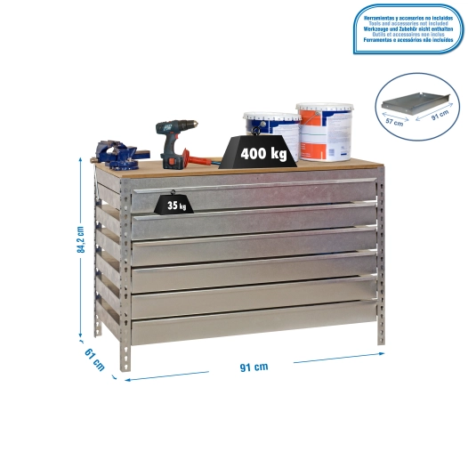 Etabli SIMONWORK BT5 BOX6 900 GALVA/BOIS GALVA/BOIS 842x910x610 - SIMONRACK