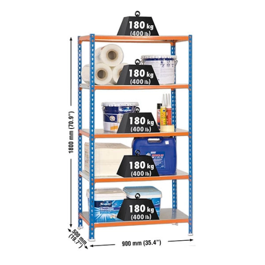 Etagère légère sans vis SIMONCLICK 5/500 BLEU/ORANG/GALVA BLEU/ORANGE/GALVA 1800x900x500 - SIMONRACK