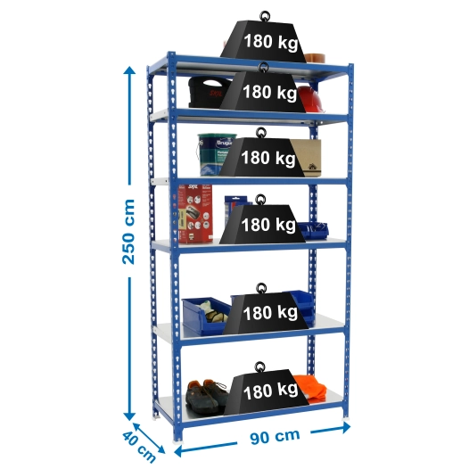 Etagère légère sans vis SIMONCLICK 6/400 BLEU/GALVA BLEU/GALVA 2500x900x400 - SIMONRACK