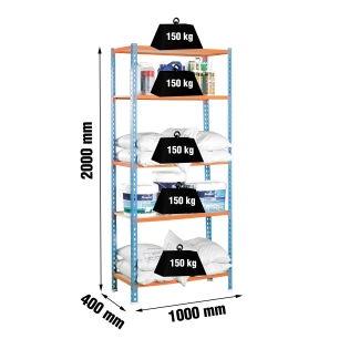 Etagère légère sans vis MADERCLICK PLUS 5/400 BLEU/ORANG/BOIS BLEU/ORANGE/BOIS 2000x1000x400 - SIMONRACK