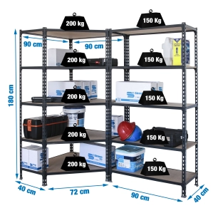 Etagère légère sans vis PACK MADERCLICK CORNER 5/400 +1 MADER 5/400 AN/BOIS ANTRACITE/BOIS 1800x1800x400 - SIMONRACK