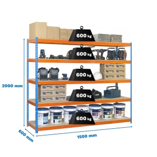 Etagère sans vis SIMONFORTE 1506-5 CHIPBOARD BLEU/ORANG/BOIS BLEU/ORANGE/BOIS 2000x1500x600 - SIMONRACK
