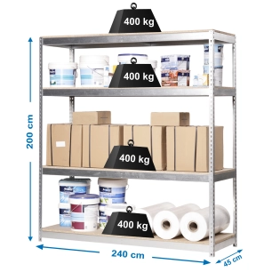 Etagère sans vis SIMONFORTE 2404-4 CHIPBOARD GALVA/BOIS GALVA/BOIS 2000x2400x450 - SIMONRACK