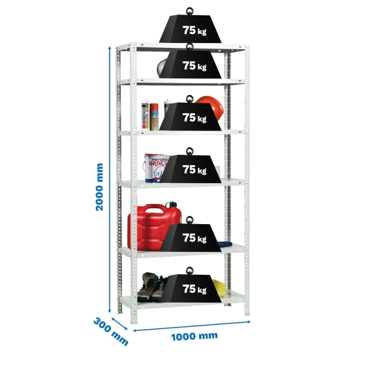 Etagère légère avec vis ADVANTAGE PLUS 6/300 BLANC BLANC 2000x1000x300 - SIMONRACK