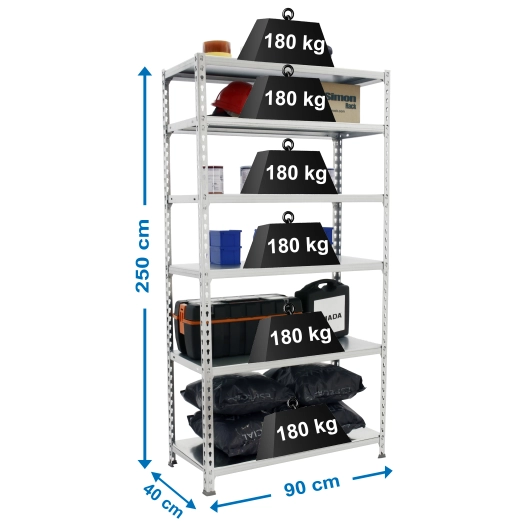 Etagère légère sans vis SIMONCLICK 6/400 GALVA/GALVA GALVANISÉ 2500x900x400 - SIMONRACK