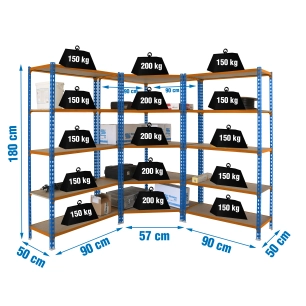 Etagère légère sans vis PACK MADERCLICK CORNER 5/500 +2 MADER 5/500 A/ORANG/M BLEU/ORANGE/BOIS 1800x1800x500 - SIMONRACK