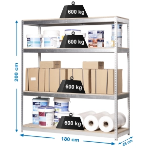 Etagère sans vis SIMONFORTE 1804-4 CHIPBOARD GALVA/BOIS GALVA/BOIS 2000x1800x450 - SIMONRACK