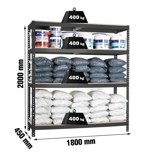 Etagère sans vis ECOFORTE 1804-4 CHIPBOARD ANTRACITE/BOIS ANTRACITE/BOIS 2000x1800x450 - SIMONRACK