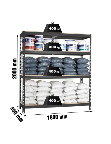 Etagère charge lourde ECOFORTE 1804-4 CHIPBOARD ANTRACITE/BOIS - 2000x1800x450 400Kg - SIMONRACK