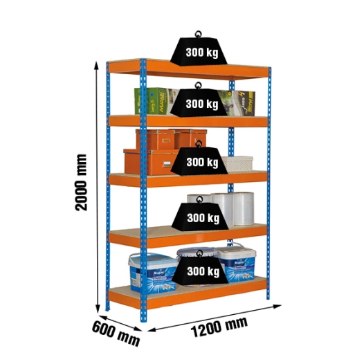 Etagère sans vis BRICOFORTE 1206-5 CHIPBOARD BLEU/ORANG/BOIS BLEU/ORANGE/BOIS 2000x1200x600 - SIMONRACK