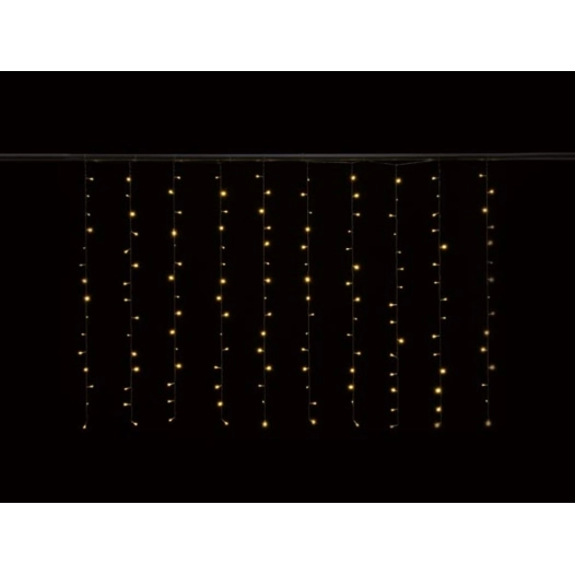 cascade light led - 2 x 1.3 m - 150 lampes blanc chaud - fil transparent - 24 v