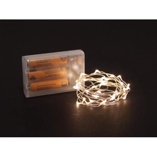microlight led - 2 m - 40 lampes blanc chaud - fil argenté - piles non fournies