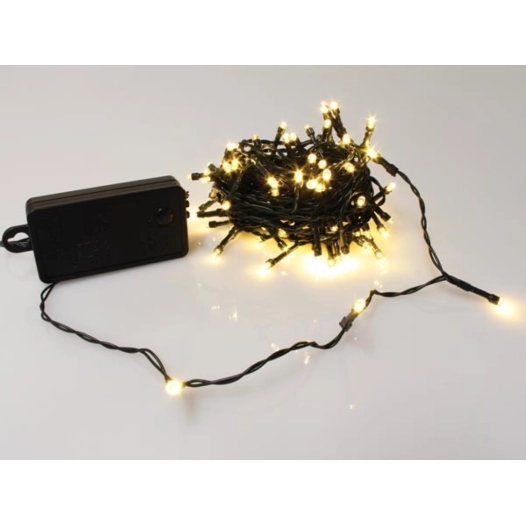 smart light led - 10 m - 100 lampes blanc chaud - fil vert - modulateur - piles non fournies