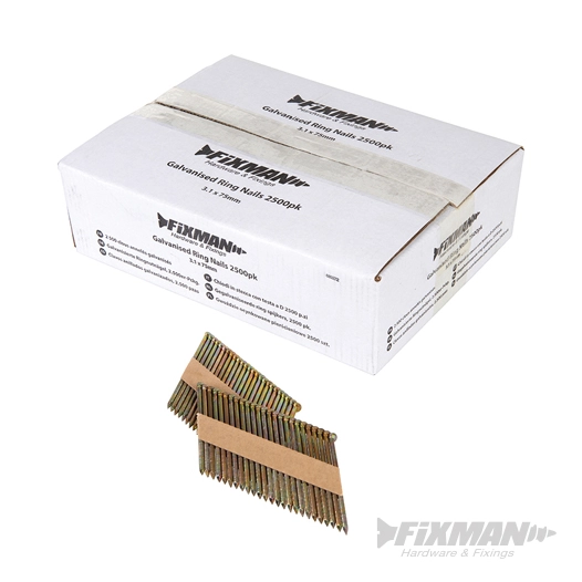 Fixman - Clous annelés galvanisés, 2 500 pcs - 3,1 x 75 mm