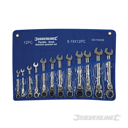 Silverline - Clés mixtes à cliquet et à tête inclinable, 12 pcs - 8 - 19 mm