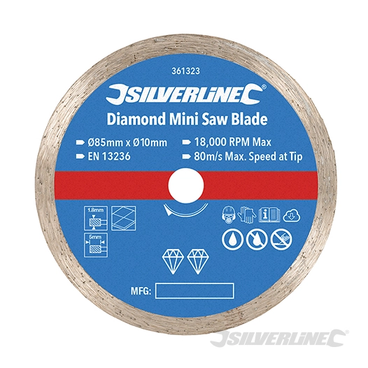 Silverline - Disque diamant pour mini-scie - ø 85 mm - Alésage 10 mm